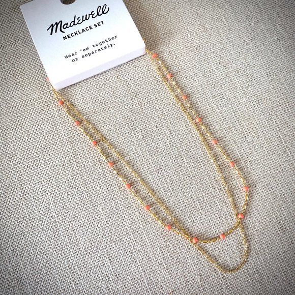 Madewell NWT Enamel Bead Gold Chain Necklace Set - Picture 3 of 8